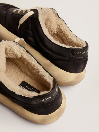 Golden Goose Women's Space-Star shoes in quilted black nylon with shearling lining