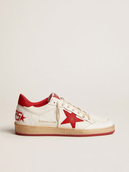 Golden Goose Women's Ball Star in white leather with red star and heel tab