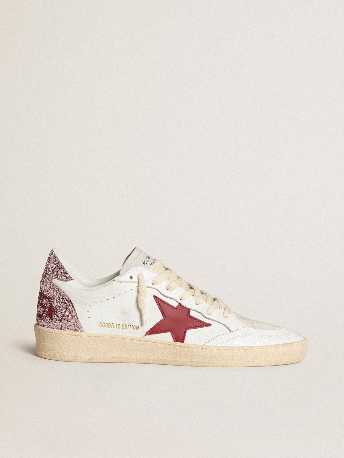 Golden Goose Women's Ball Star LTD with red leather star and pink glitter heel tab