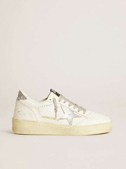 Golden Goose Women's Ball Star with silver leather star and silver glitter heel tab