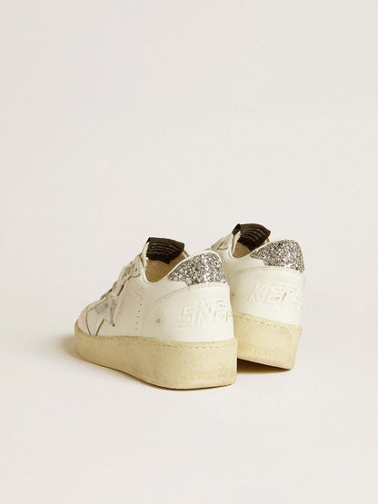 Golden Goose Women's Ball Star with silver leather star and silver glitter heel tab