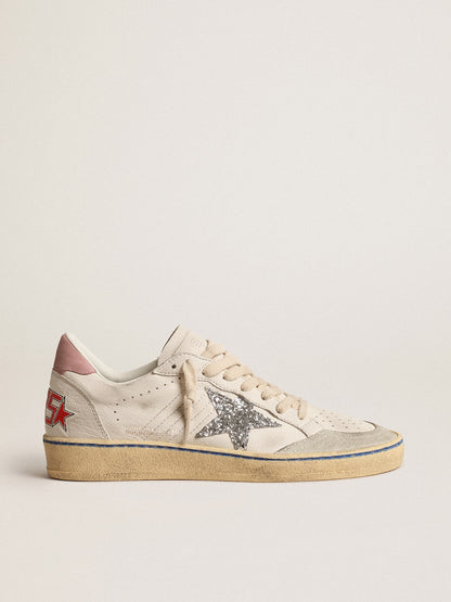 Golden Goose Ball Star  with glitter star and pink suede heel tab
