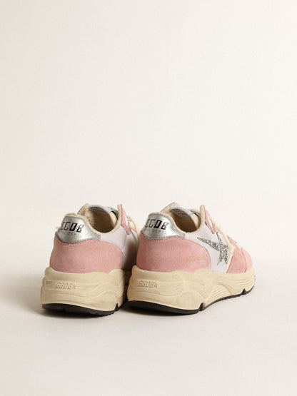 Golden Goose Women's Running Sole in gray mesh and suede with silver glitter star