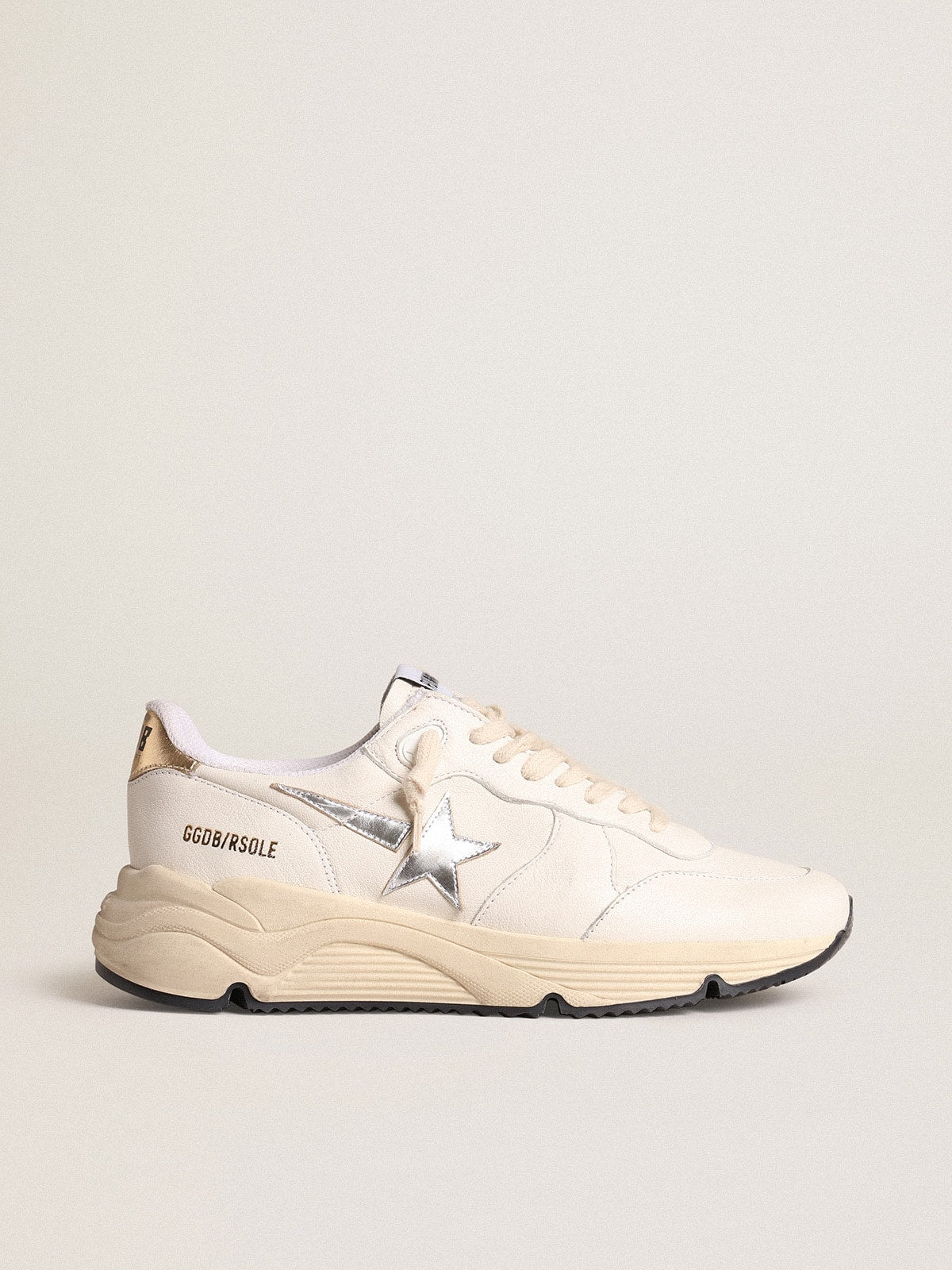 Golden Goose Running Sole in nappa with silver star and gold leather heel tab