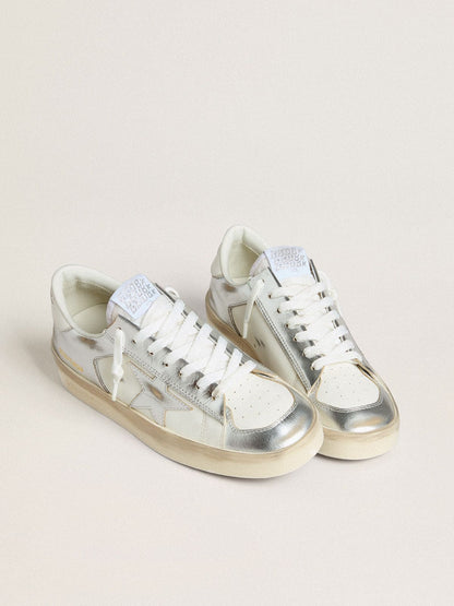Golden Goose Stardan in silver foiled leather with white heel tab