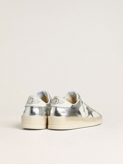 Golden Goose Stardan in silver foiled leather with white heel tab