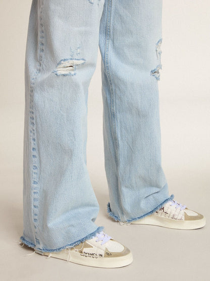 Golden Goose Stardan with beige suede star and toe and all-over lettering and patterns