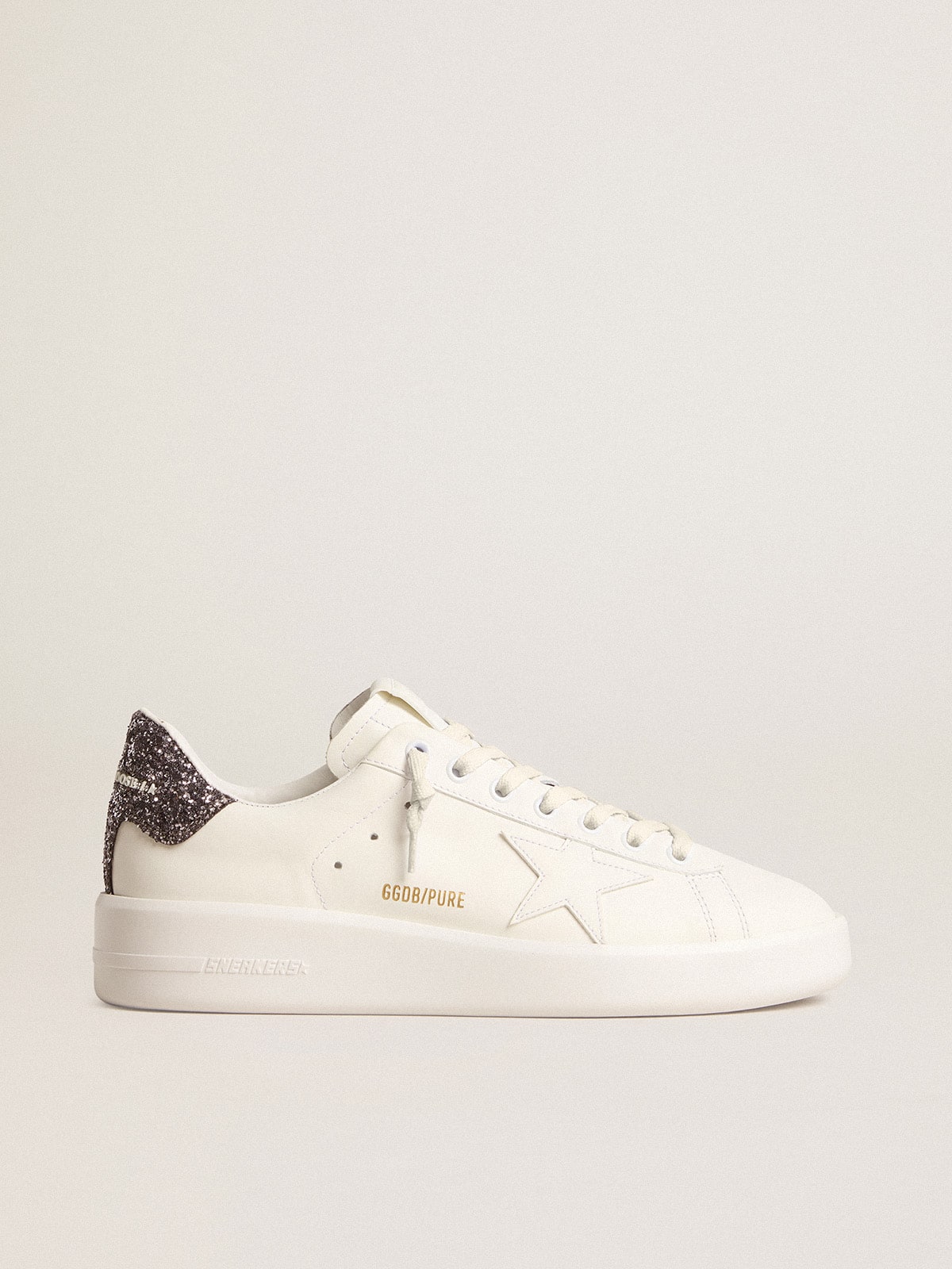 Golden Goose Women’s Purestar with white leather star and anthracite glitter heel tab