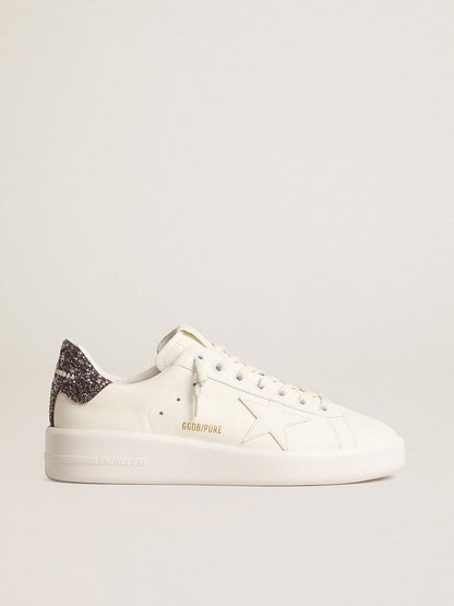 Golden Goose Women’s Purestar with white leather star and anthracite glitter heel tab