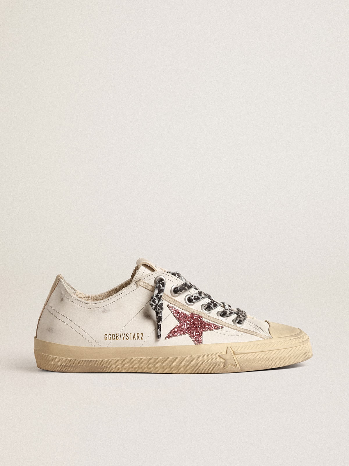 Golden Goose V-Star with pink glitter star and metallic leather heel tab