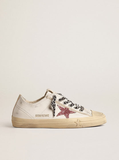 Golden Goose V-Star with pink glitter star and metallic leather heel tab