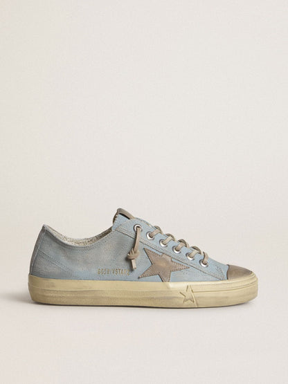 Golden Goose Women's V-Star in light blue canvas with dove-gray leather star