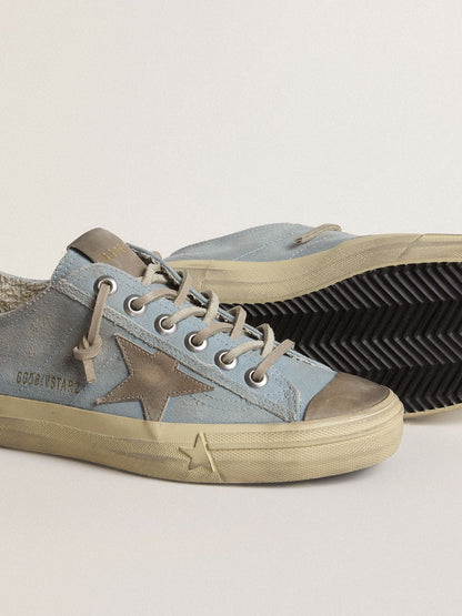 Golden Goose Women's V-Star in light blue canvas with dove-gray leather star
