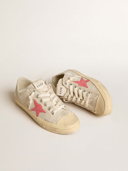 Golden Goose Women's V-Star in light gray canvas with a red leather star