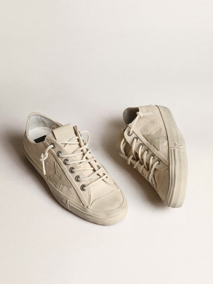 Golden Goose V-Star in light cream canvas with milk-white leather star