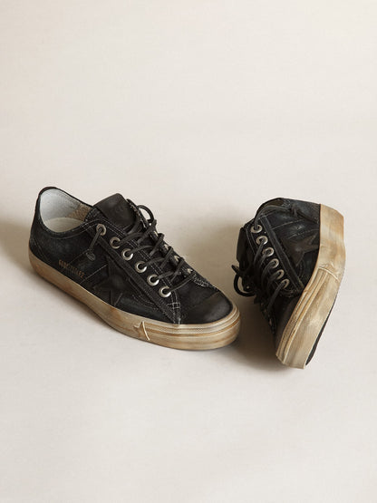 Golden Goose V-Star in midnight-blue denim with black leather star and toe