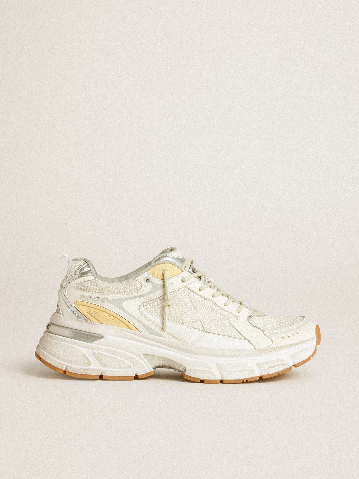Golden Goose Women’s Lightstar in white leather and mesh with worn-white star