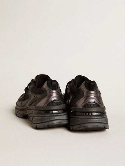 Golden Goose Women’s Lightstar with black leather and mesh upper and black star
