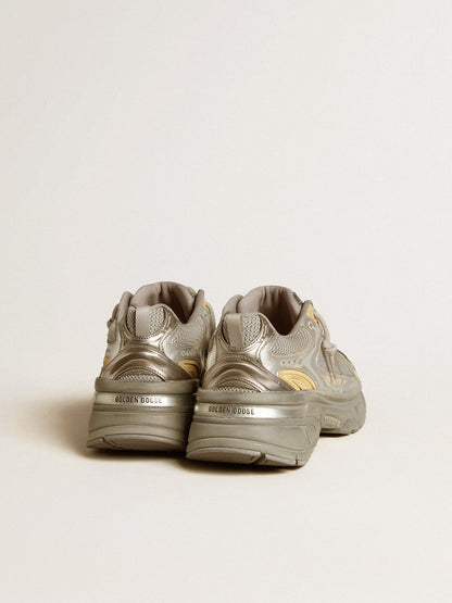 Golden Goose Women’s Lightstar in metallic leather and silver mesh with gray star