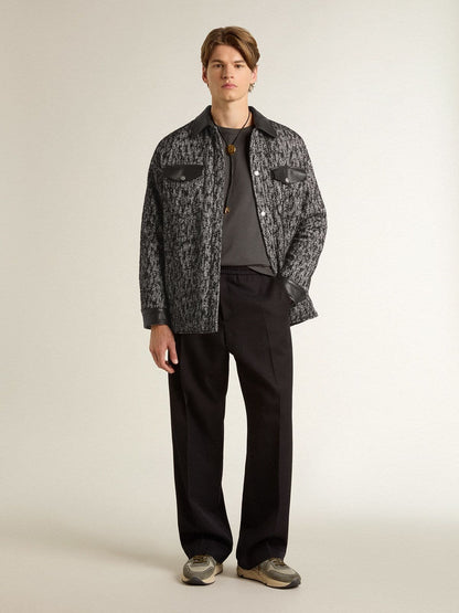 Golden Goose Gray herringbone jacket with black leather details