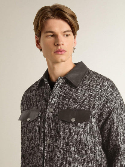 Golden Goose Gray herringbone jacket with black leather details