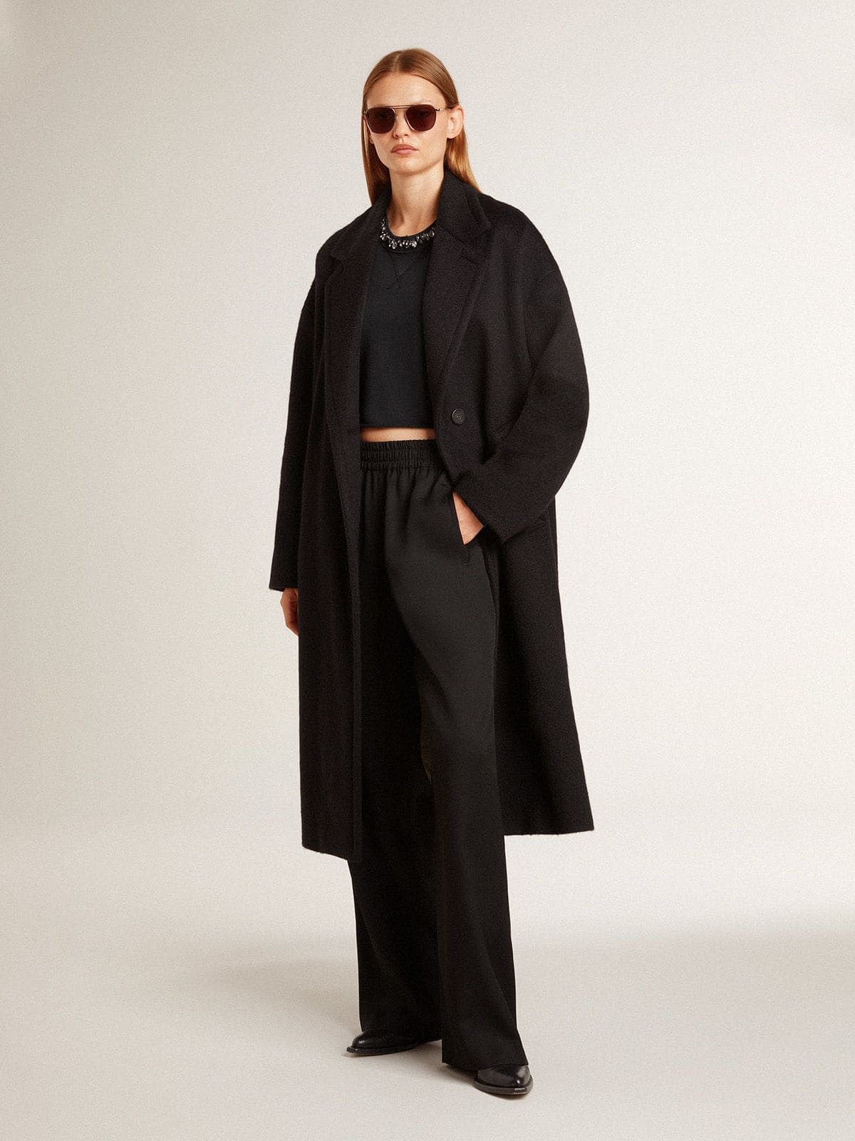 Golden Goose Women's single-breasted black cocoon coat