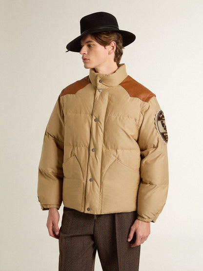 Golden Goose Beige bomber jacket with leather and patch details