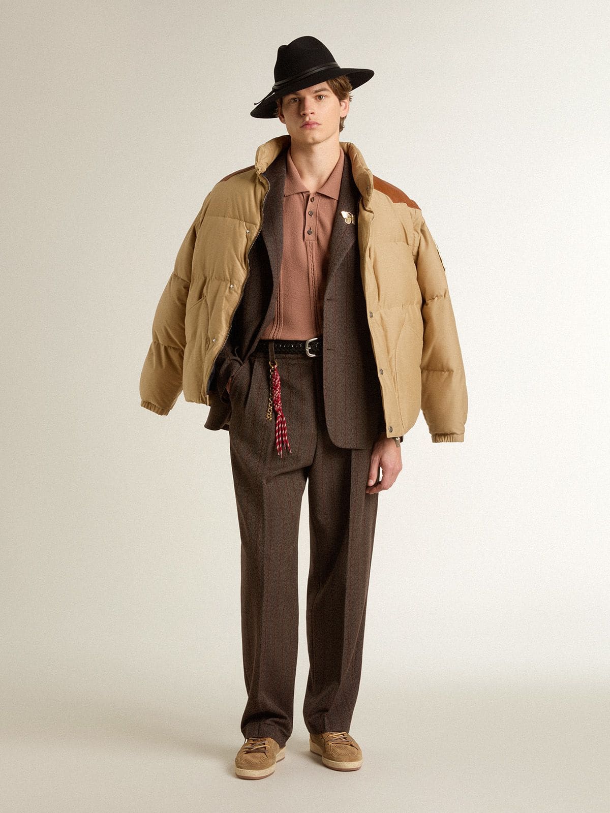 Golden Goose Beige bomber jacket with leather and patch details
