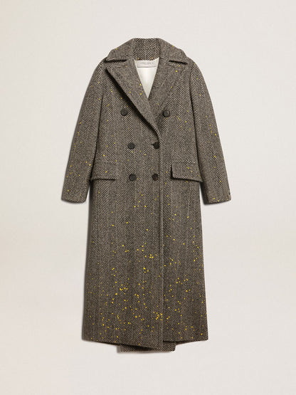 Golden Goose Women's long herringbone coat with yellow details