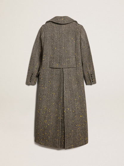 Golden Goose Women's long herringbone coat with yellow details