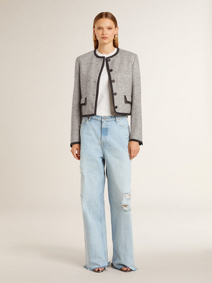 Golden Goose Women's grey wool and silk jacket with black suede trim