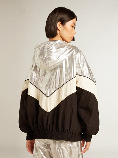 Golden Goose Women's windcheater in silver and black technical fabric
