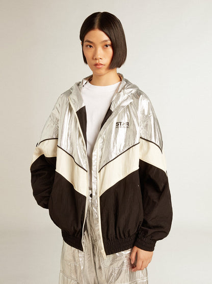 Golden Goose Women's windcheater in silver and black technical fabric