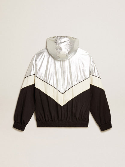 Golden Goose Women's windcheater in silver and black technical fabric