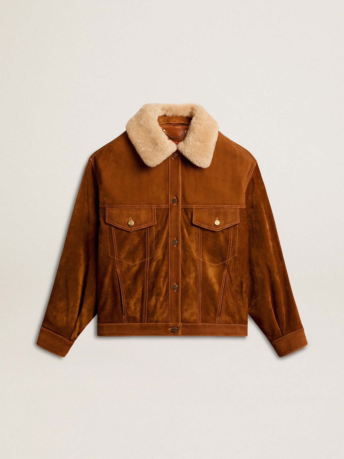 Golden Goose Women's jacket in tobacco-colored split leather with a shearling collar