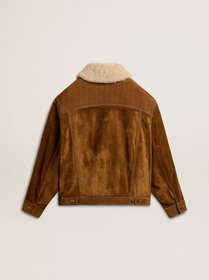 Golden Goose Women's jacket in tobacco-colored split leather with a shearling collar