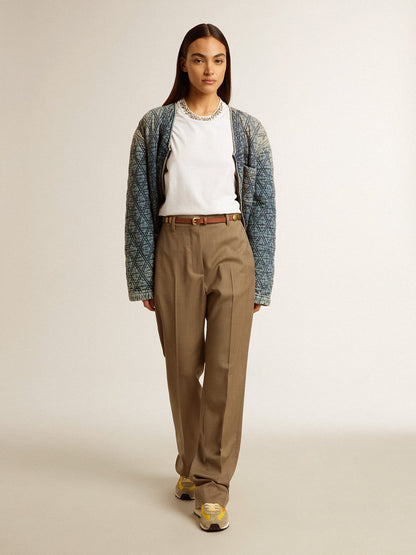 Golden Goose Women's blue quilted jacket in cotton denim with distressed finish