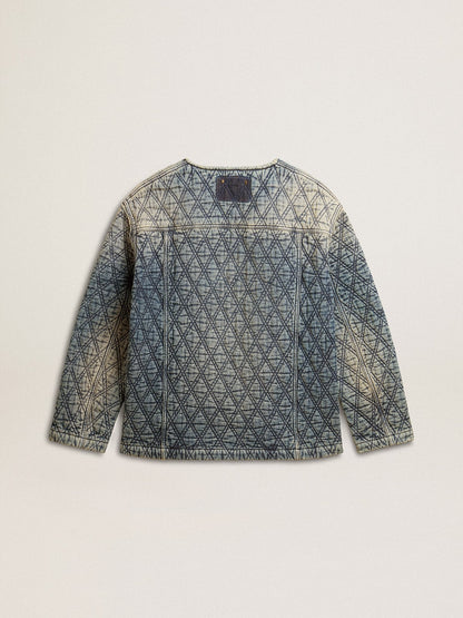 Golden Goose Women's blue quilted jacket in cotton denim with distressed finish