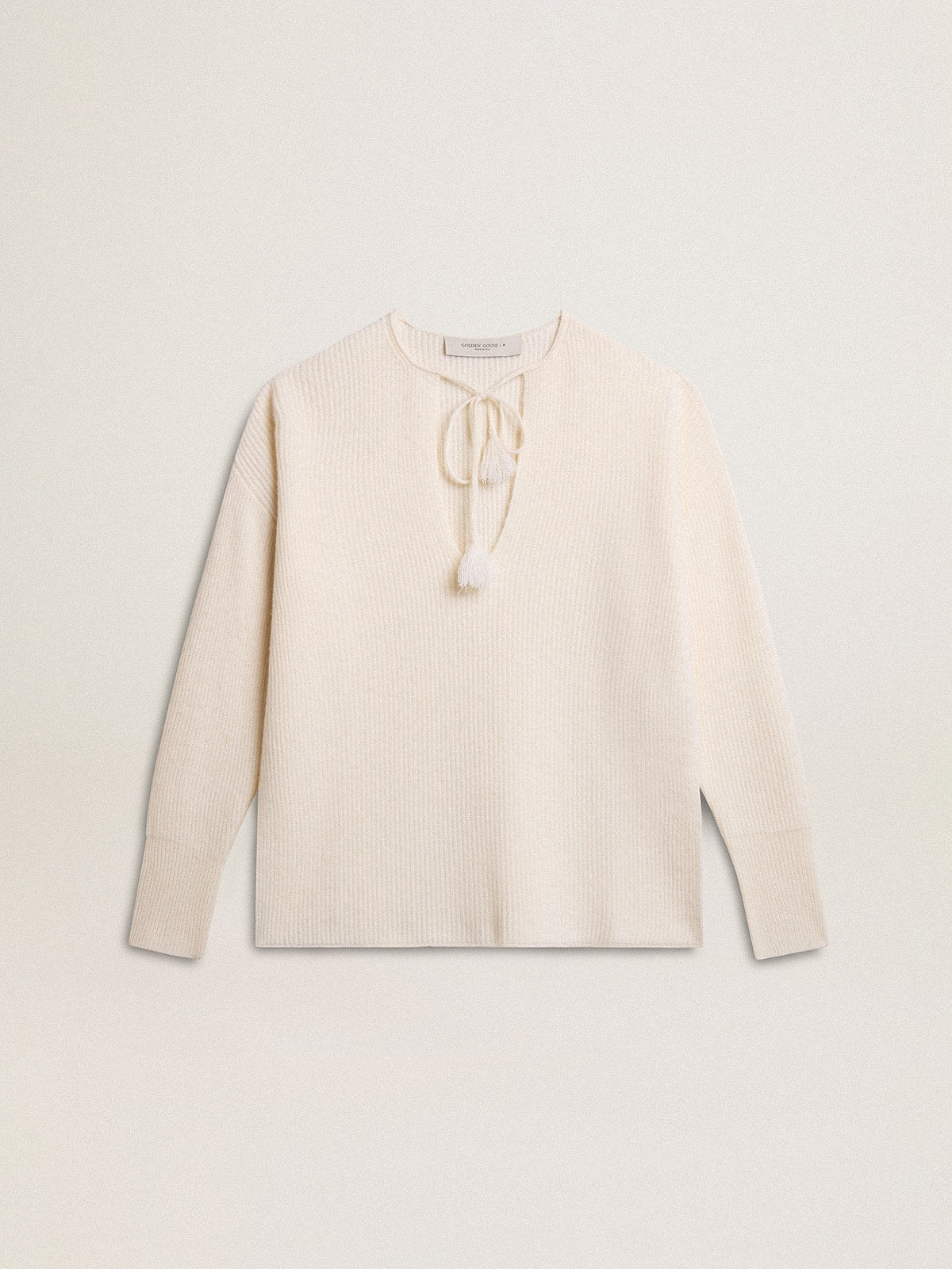 Golden Goose Ribbed wool sweater with V neck and drawstring with tassels