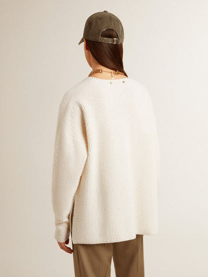 Golden Goose Ribbed wool sweater with V neck and drawstring with tassels
