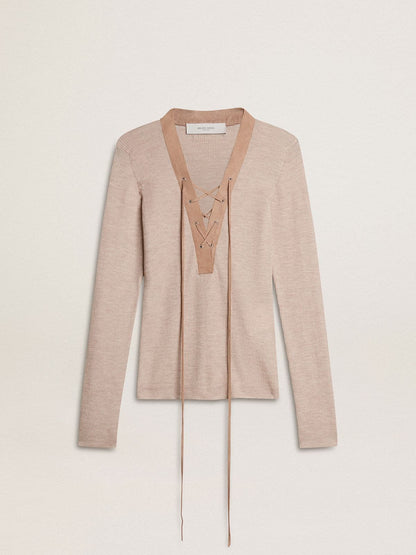 Golden Goose Beige wool sweater with leather details