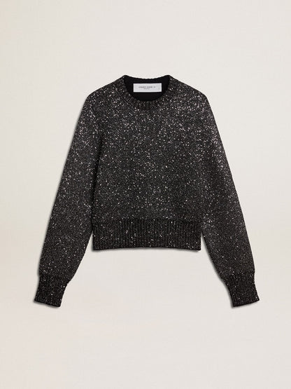 Golden Goose Women's black wool blend cropped sweater with all-over sequins