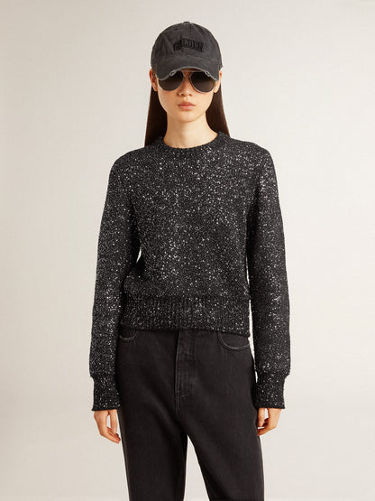 Golden Goose Women's black wool blend cropped sweater with all-over sequins