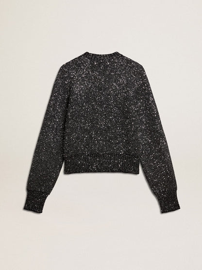 Golden Goose Women's black wool blend cropped sweater with all-over sequins