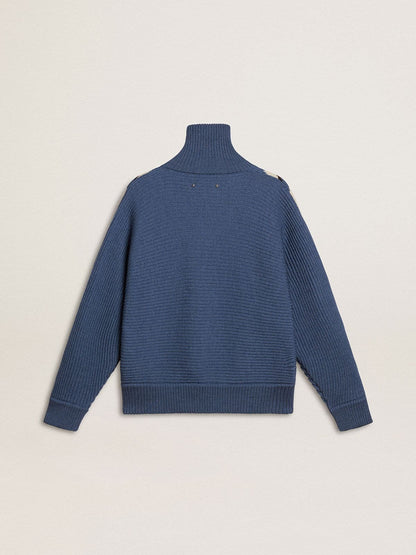 Golden Goose Women's light blue jacquard wool sweater with cream-colored pattern