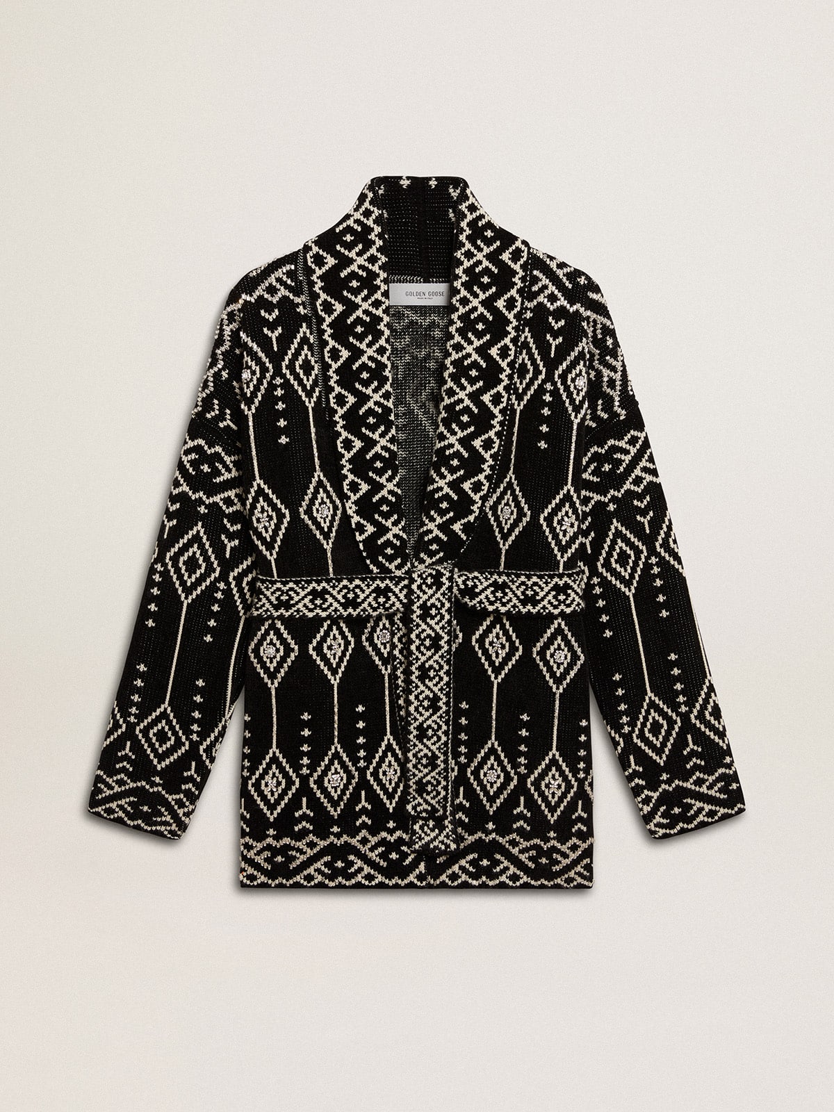 Golden Goose Women’s black cardigan with belt and crystals