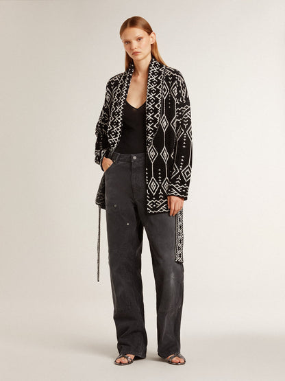 Golden Goose Women’s black cardigan with belt and crystals