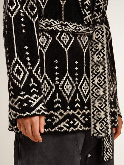Golden Goose Women’s black cardigan with belt and crystals