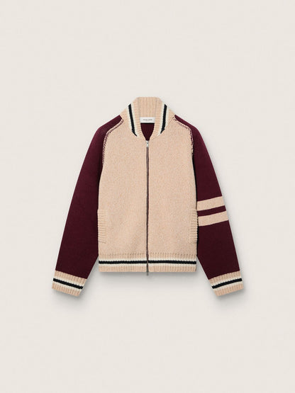 Golden Goose Unisex bomber jacket in white and burgundy jacquard knit