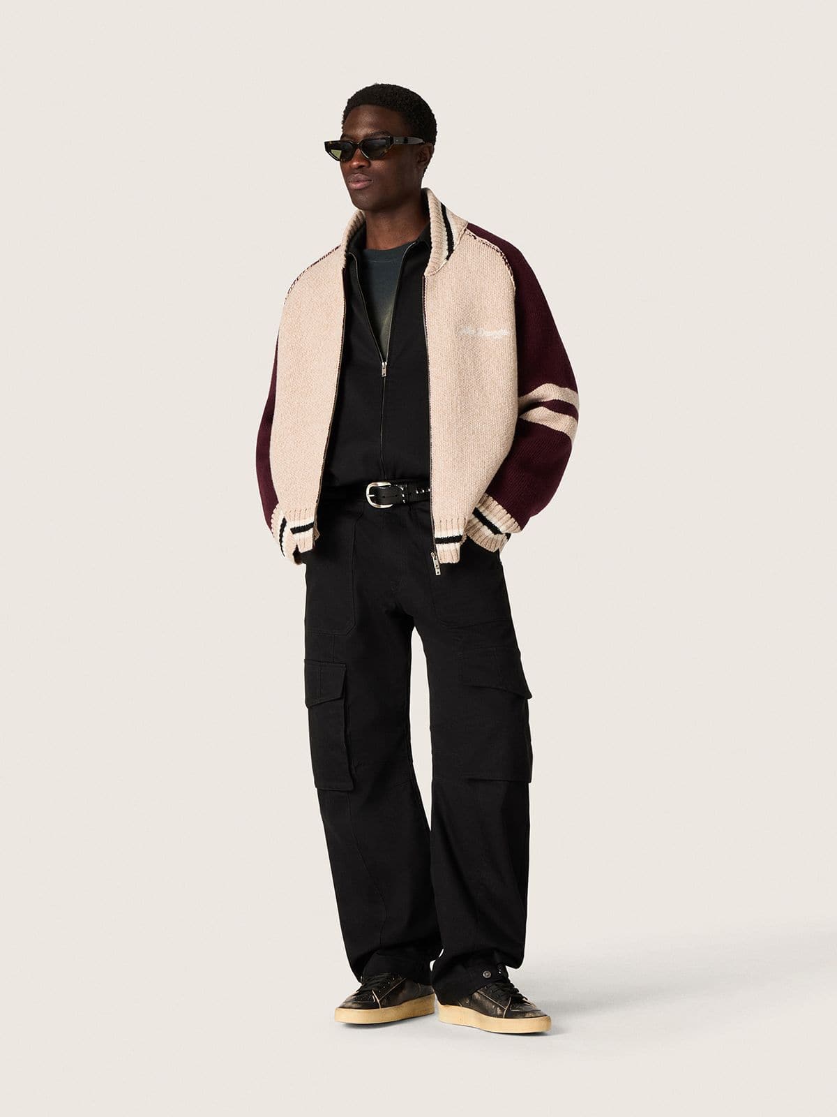 Golden Goose Unisex bomber jacket in white and burgundy jacquard knit